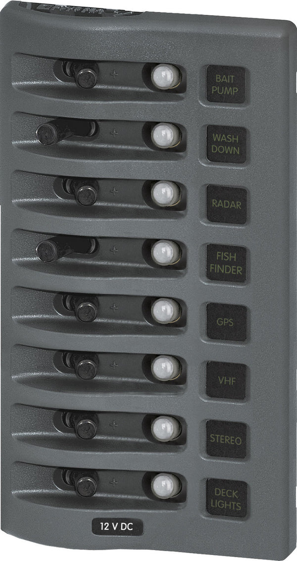 PANEL DE SWITCH 8 POSICIONES BLUE SEA SYSTEMS 4378-BSS GRIS 12 V